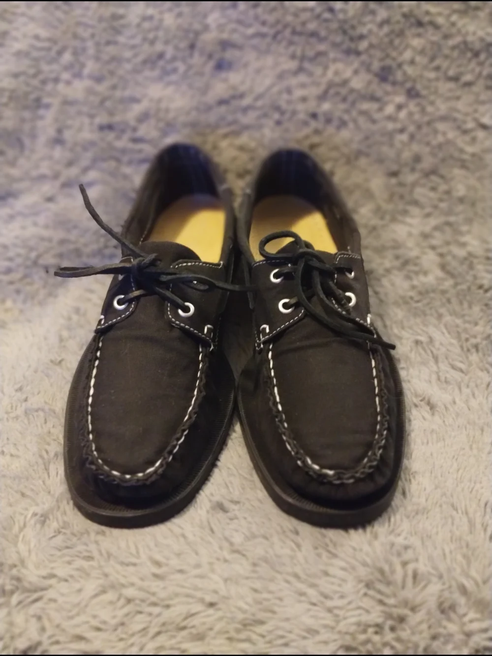 Sebago Black Boat Shoes with Tan Heel Patch